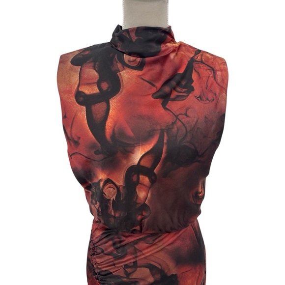 All Saints Isa Midi Dress - Sleeveless Silk Deep Rust Red Claudia Print - Size 2 - Picture 4 of 14
